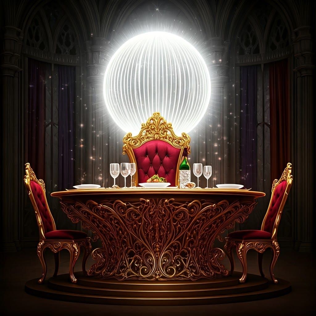 Luxurious Royal Table in a Glowing Throne Room