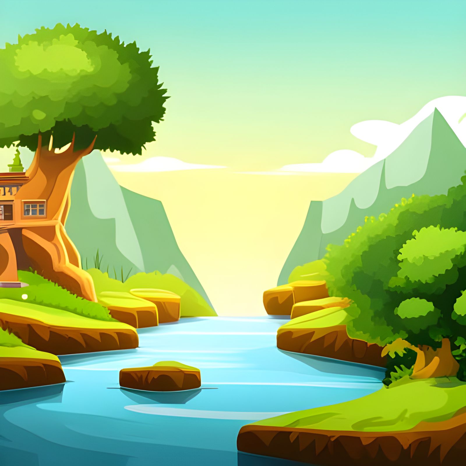 Vivid Forest Waterfall Game Background Illustration