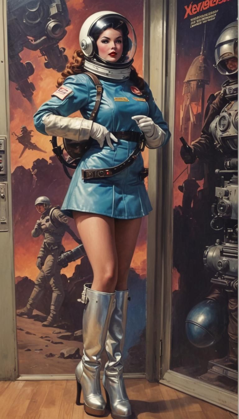 Retro Sci-Fi Pinup Astronaut in Comic Book Style