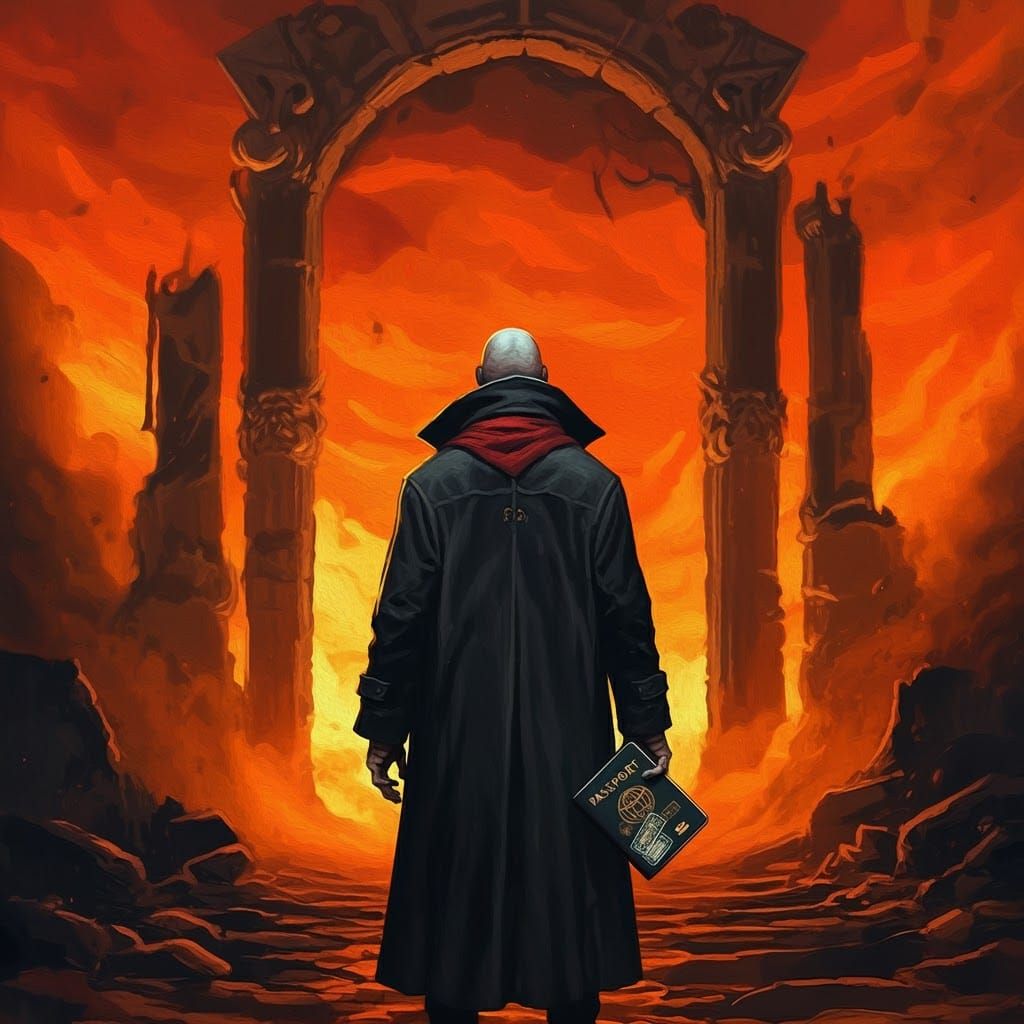 Underworld Portal: Stoic Figure in Abstract Expressionism