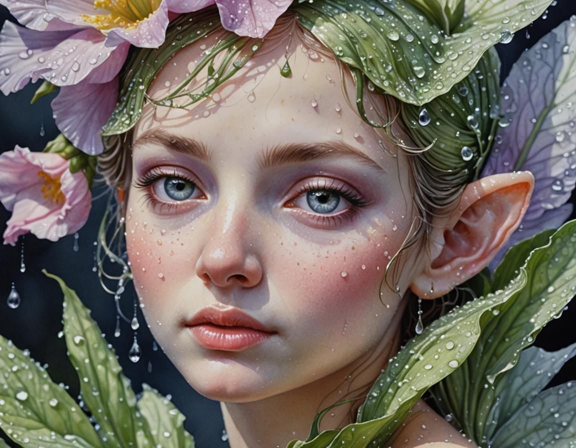 Dew Fairy Portrait in Surreal Hyper-Realism