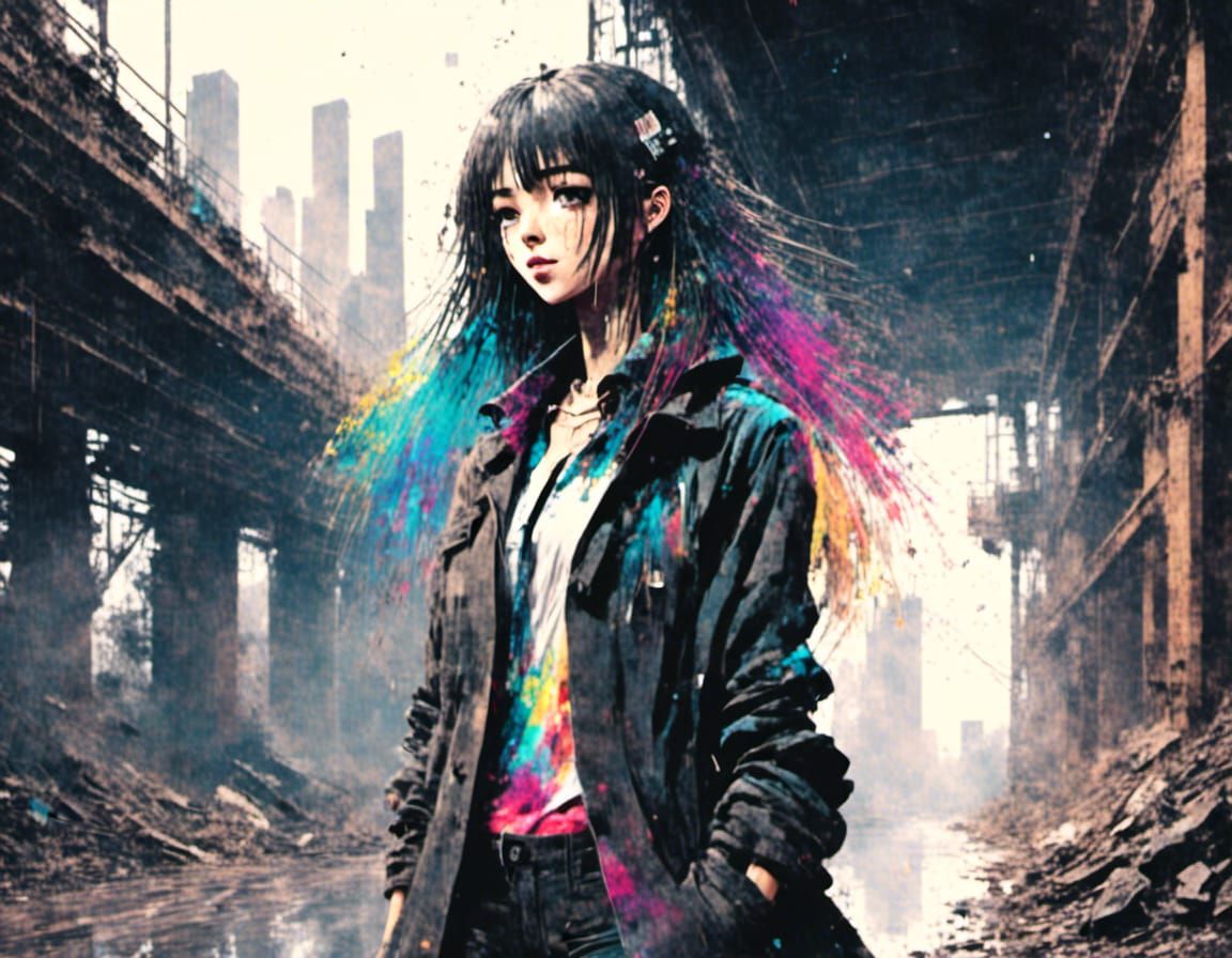 Cyberpunk Anime Girl in Abandoned Coal Mine
