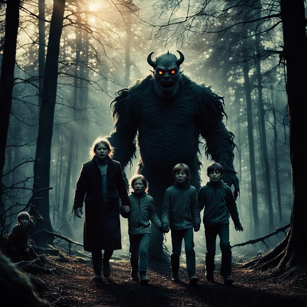 Eerie Family Photo: Horror Emerging from Woods