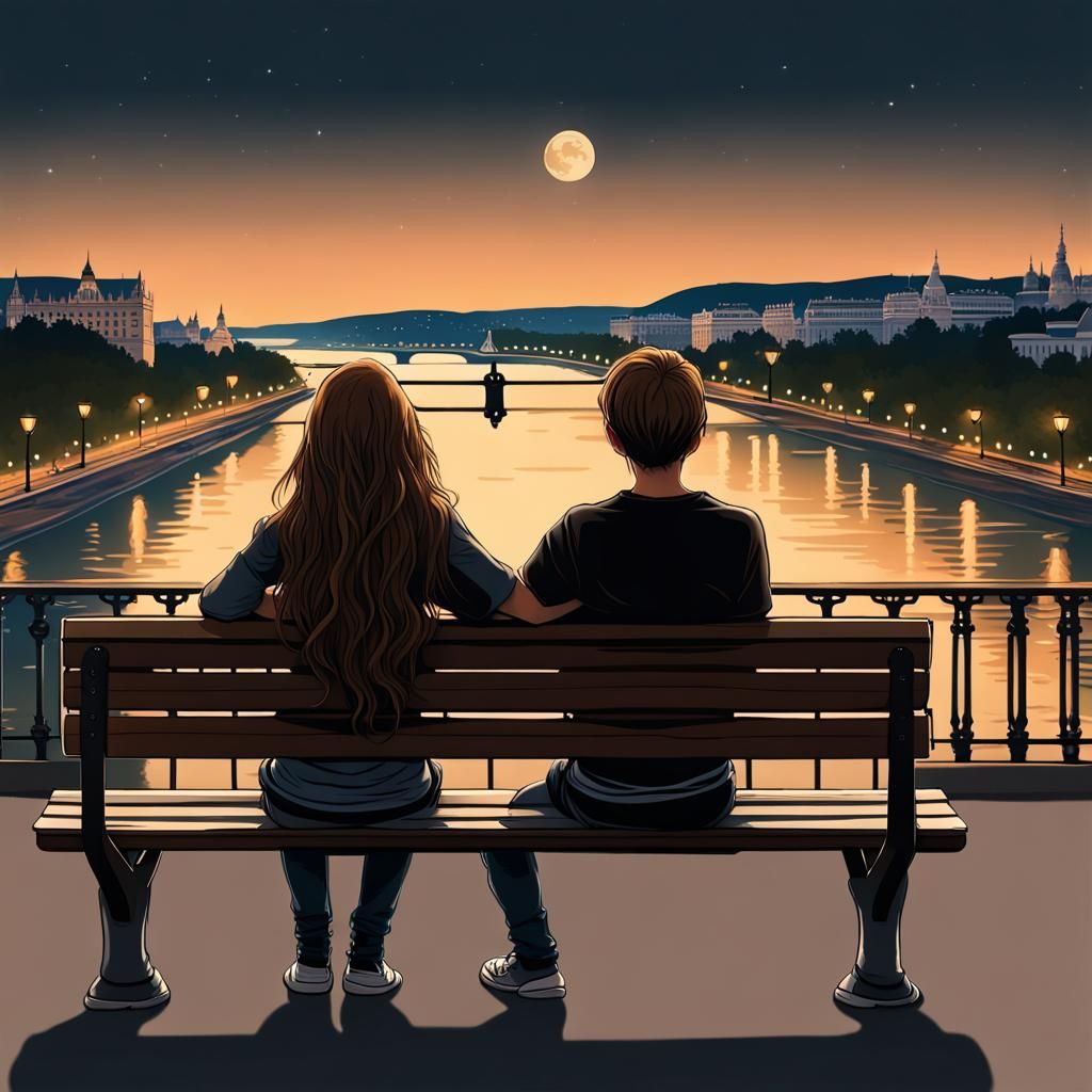 Danube River View at Night in Detailed Digital Painting