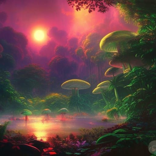 Luminescent Mushroom Island in Dark Fantasy Style