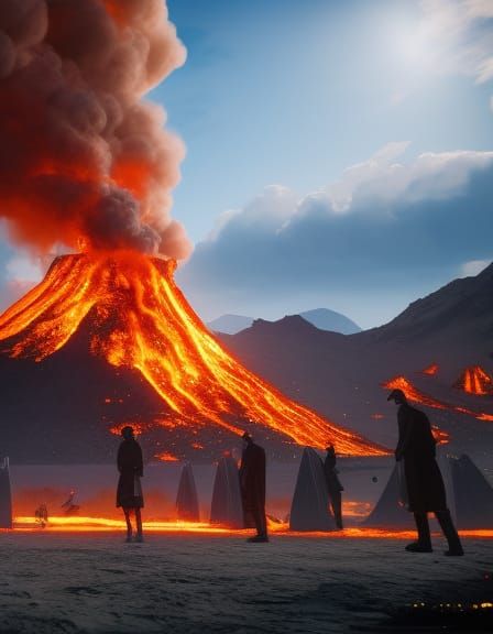 Volcanic Flaming Man at Burning Man in Anime Style
