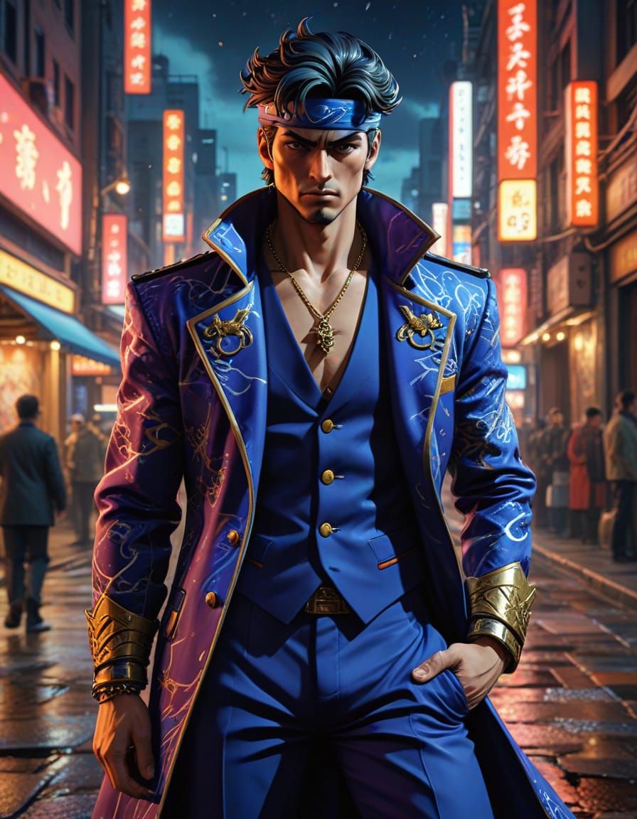 Dynamic Anime Poster Art Featuring Jotaro Kujo in a Vibrant ...