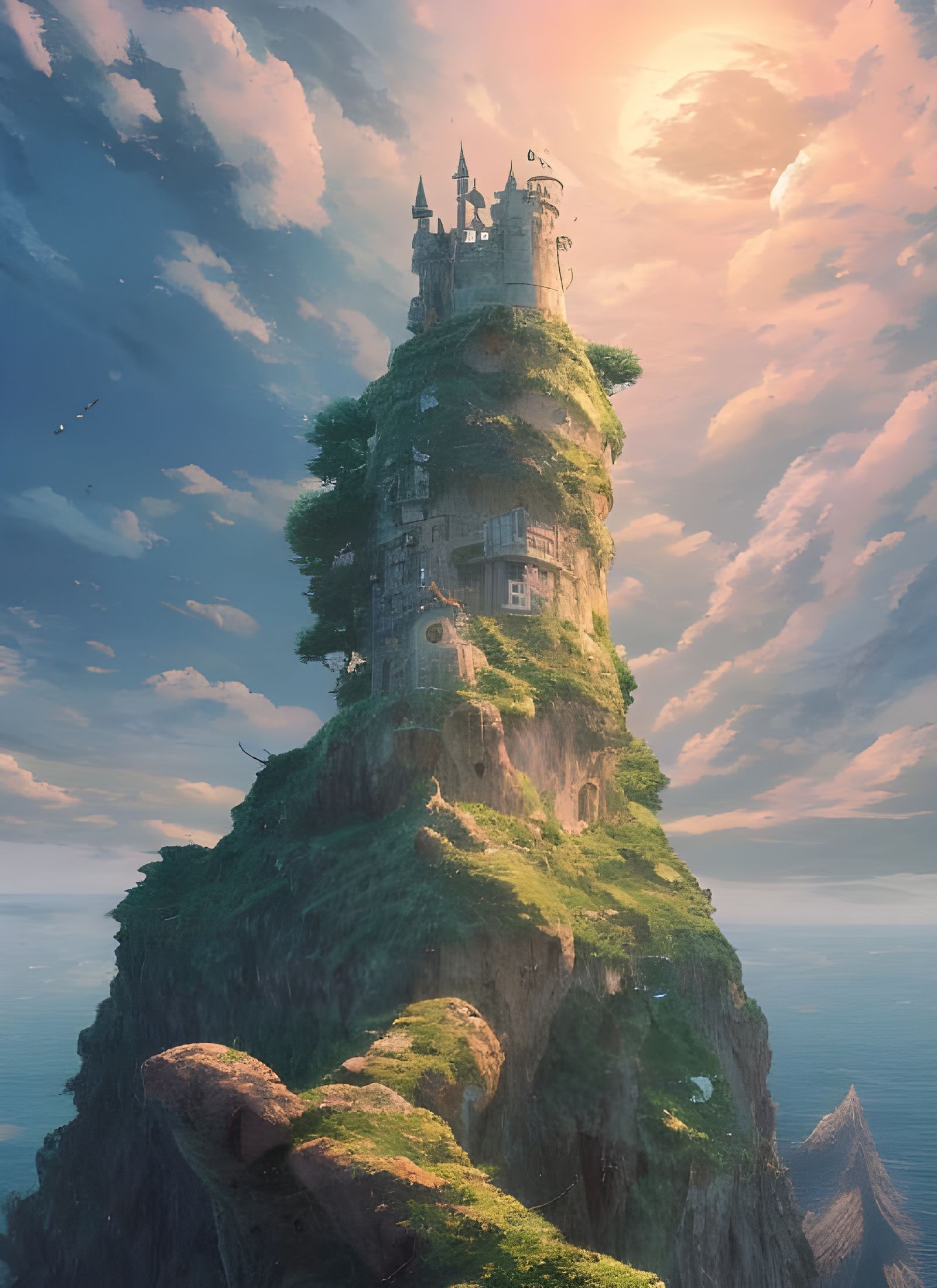 Coastal Castle Illustration in Anime Style