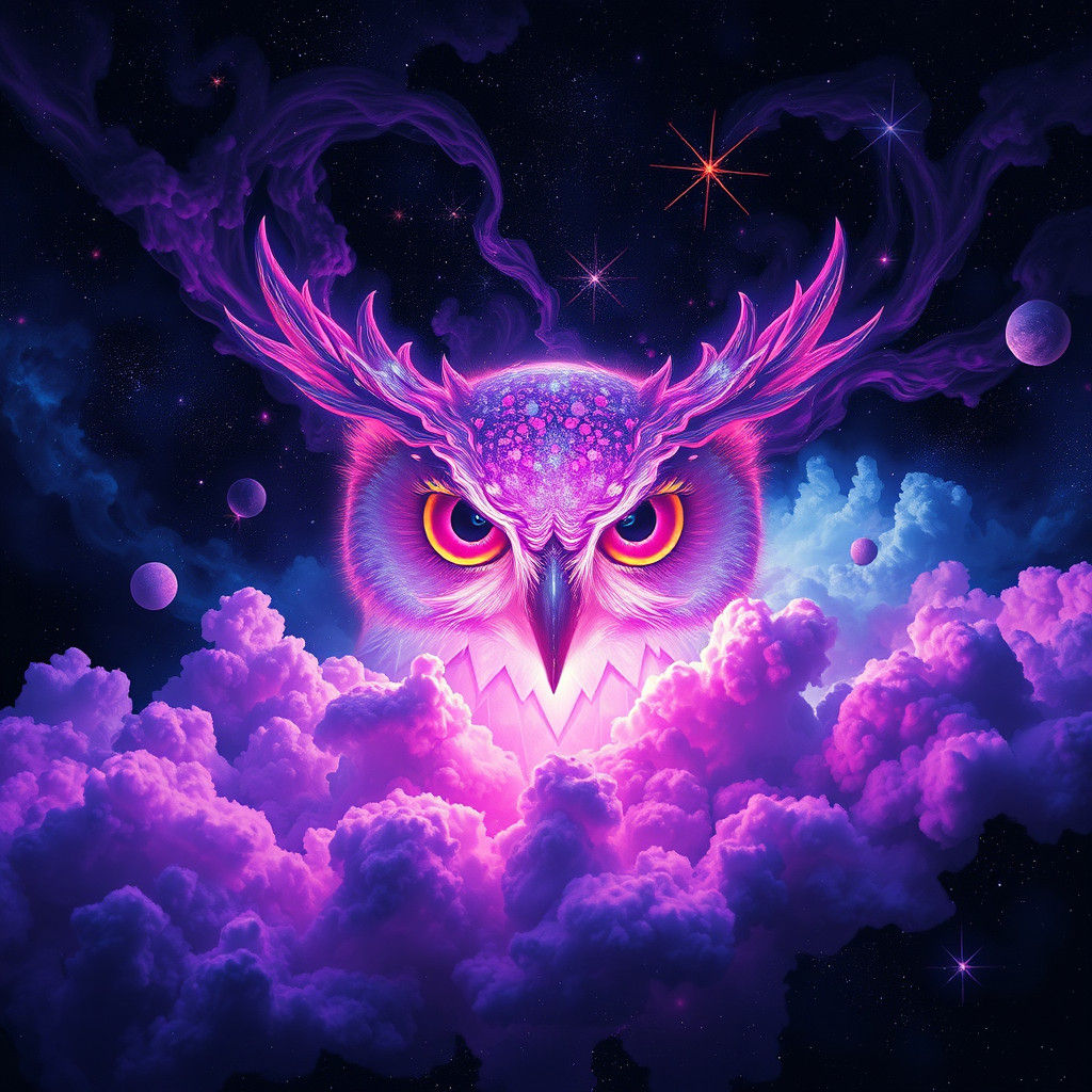 Ethereal Star Cluster Resembling an Owl in Cosmic Colors