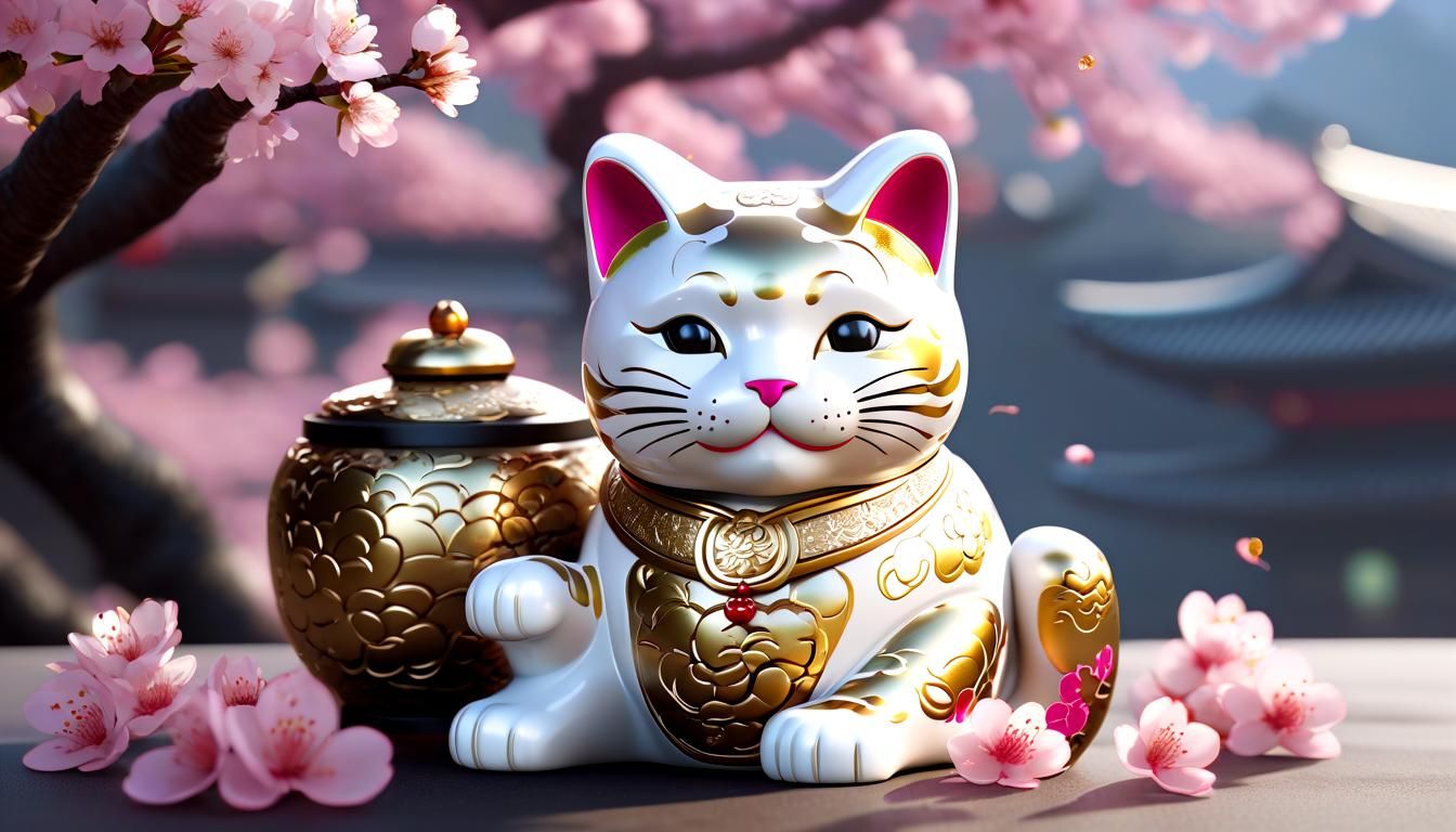 Lucky Cat - Maneki Neko Sakura Gold