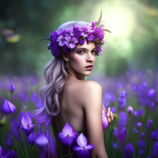 Flower Fairy with Irises: Detailed Fantasy Art