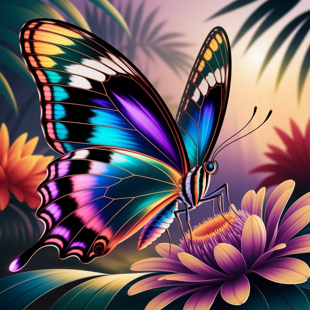 Vibrant Tropical Crystal Butterfly in Bloom