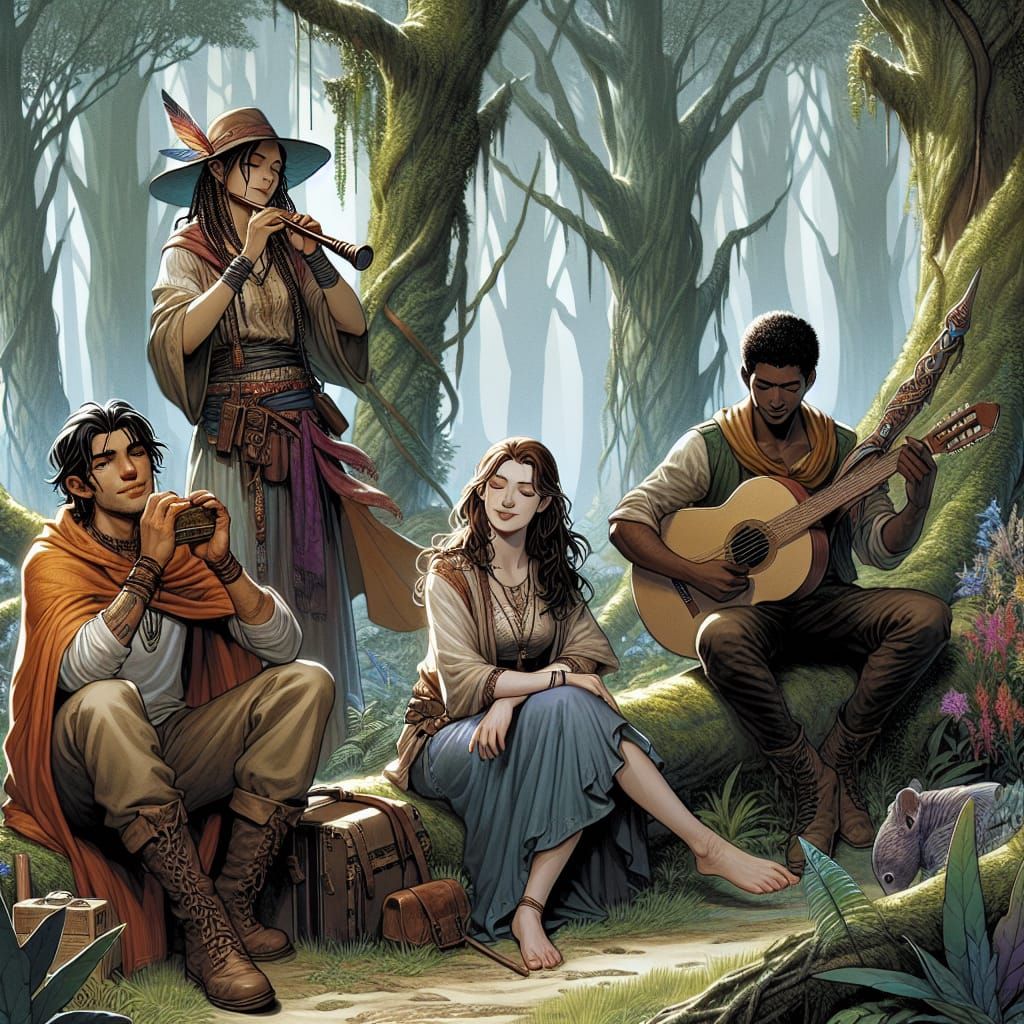 Fantasy Band of Travelers in Anime Style