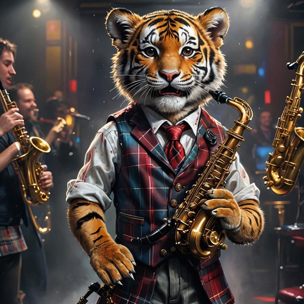Tiger Cub Saxophonist in Foggy Nightclub, Splash Art