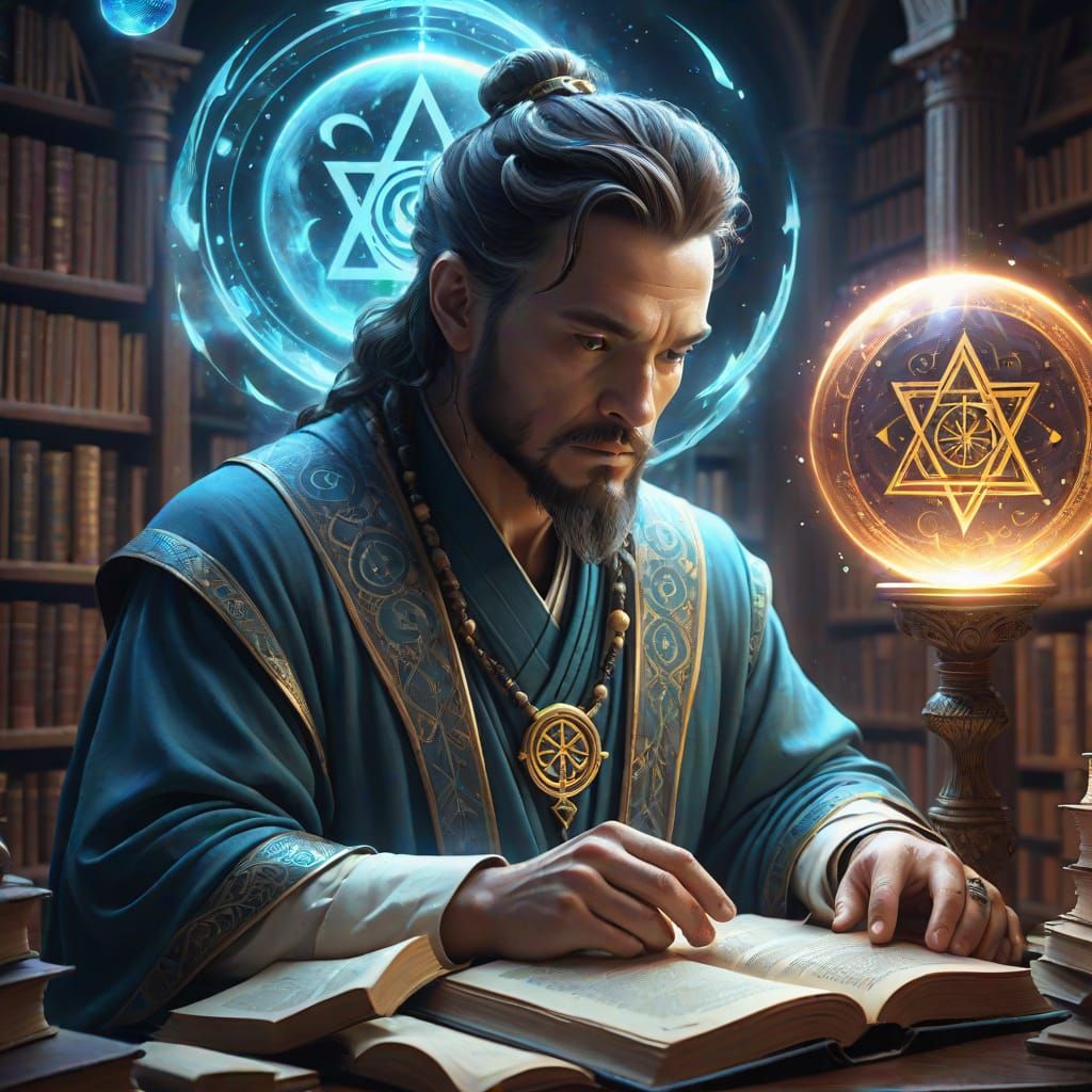 Visionary Intellectual Man with Aquarius Symbol in Ethereal ...