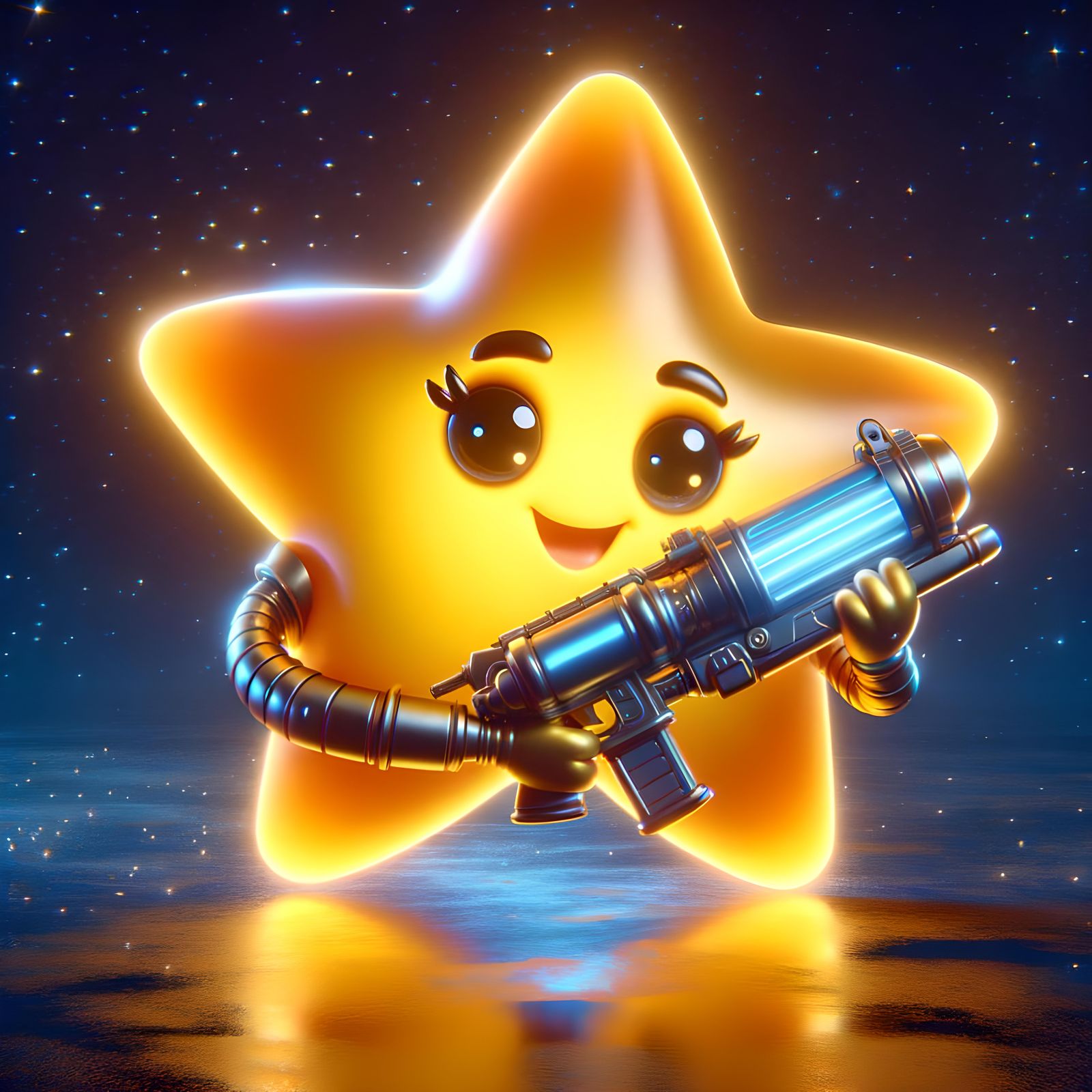 Animated Star Soldier in Futuristic Night Scene