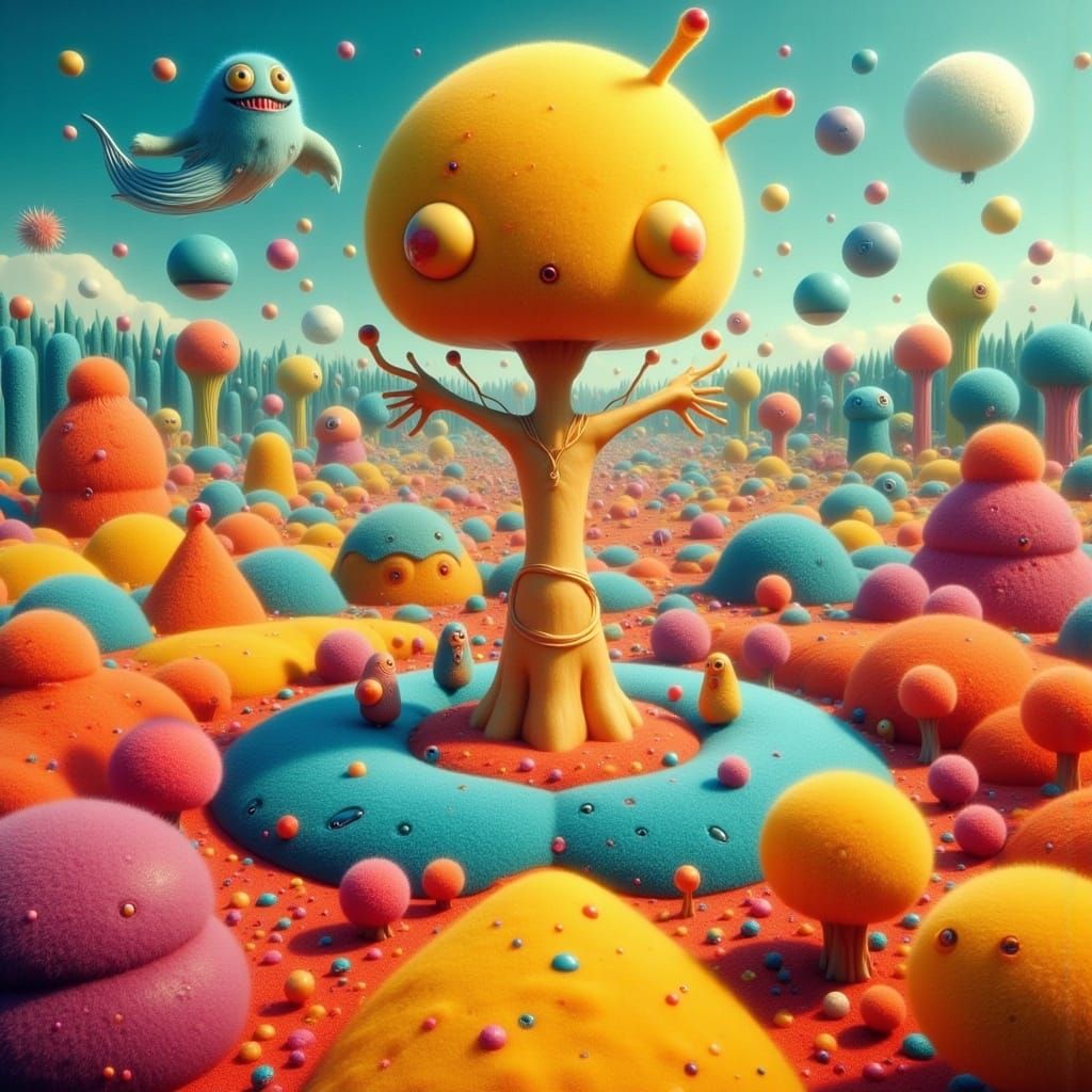 Geometric Alien Landscape with Cute Creepy Shapes