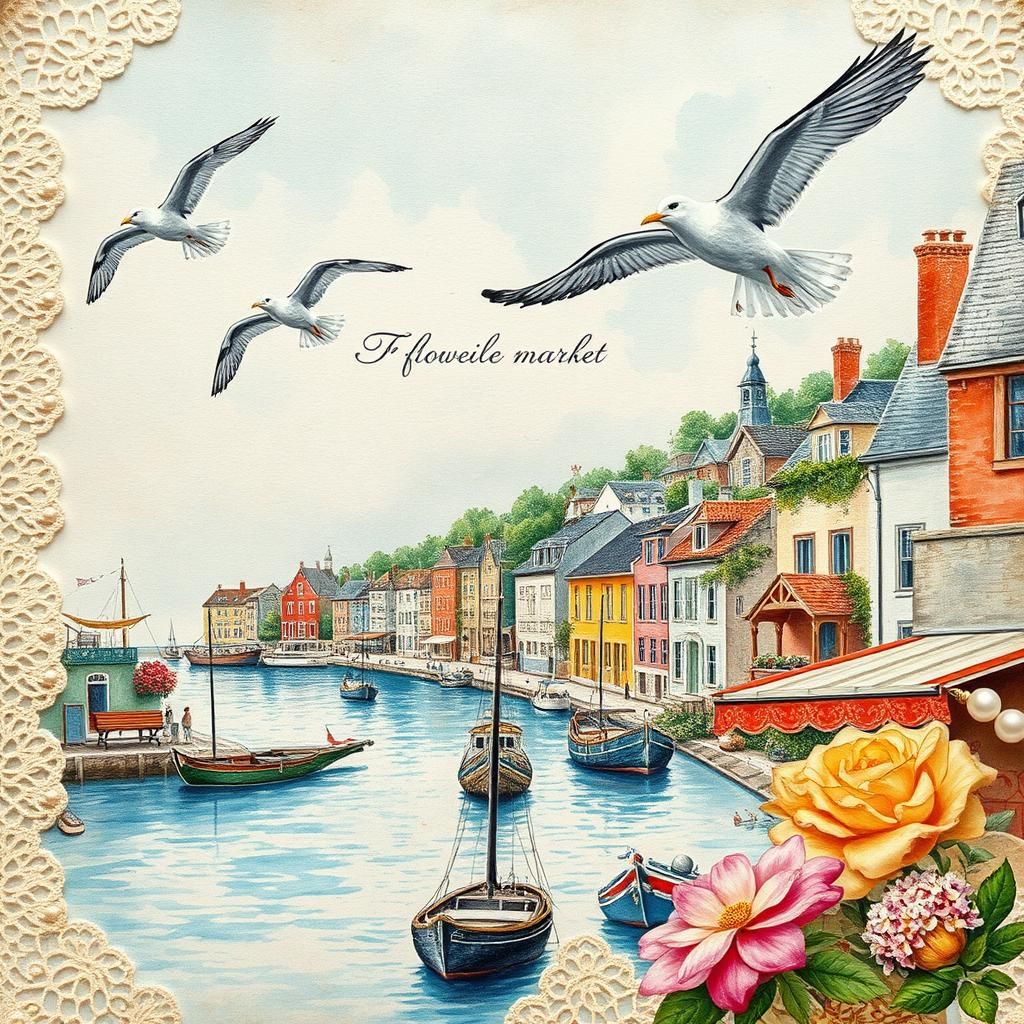 French Flower Market Collage with Antique Typography