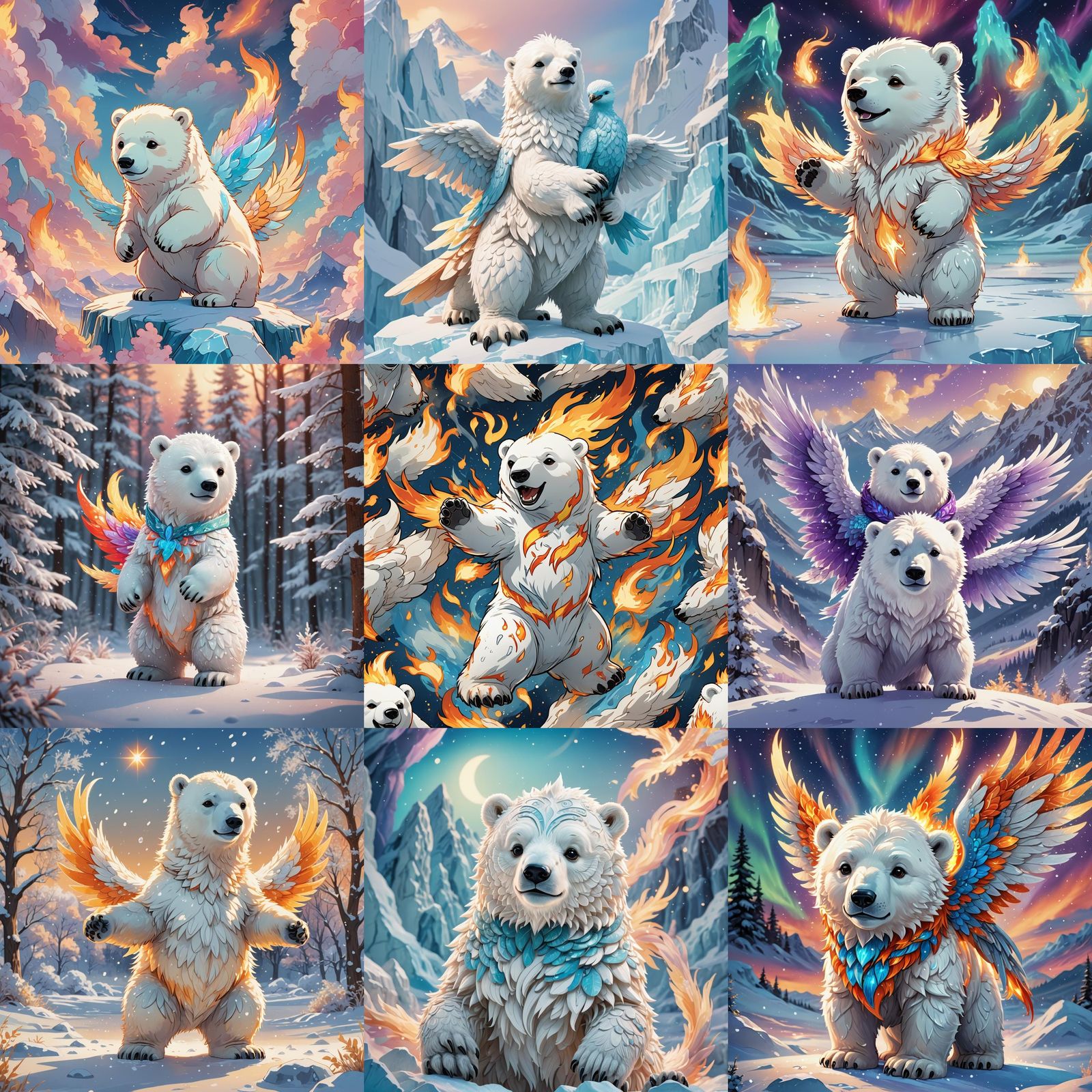 Chibi Phoenix Polar Bear in Anime Style