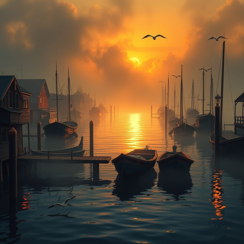 Old harbor at sunset
