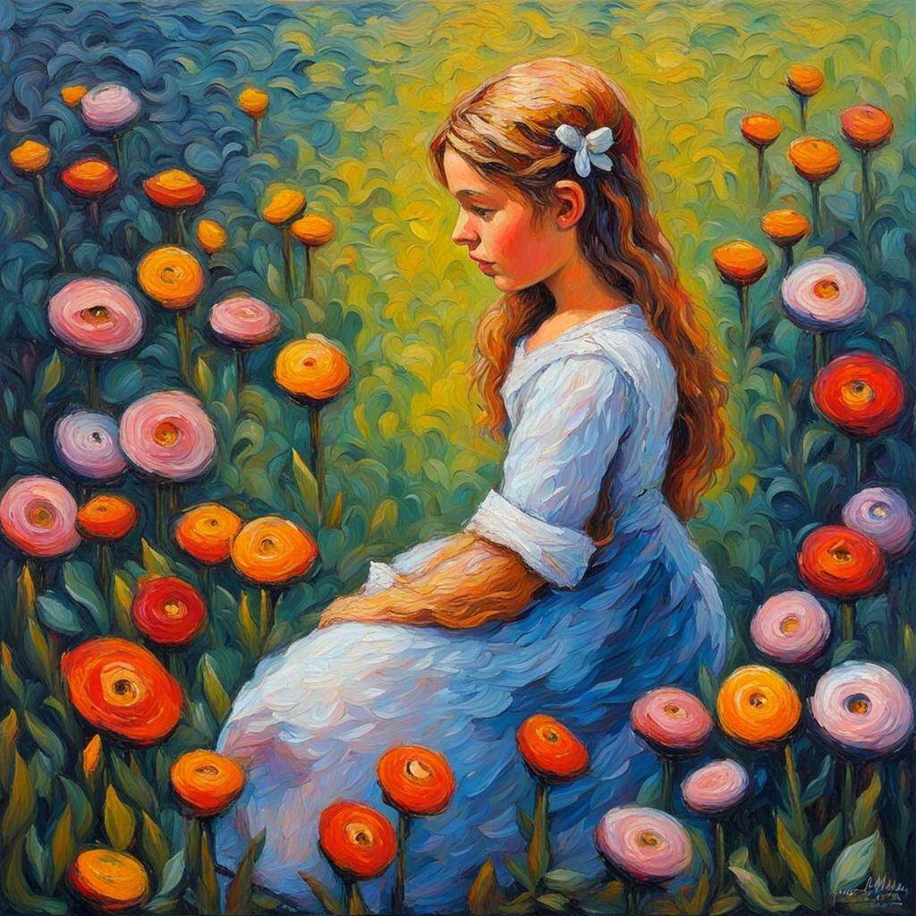 Thumbelina in Neo-Impressionist Impasto Style