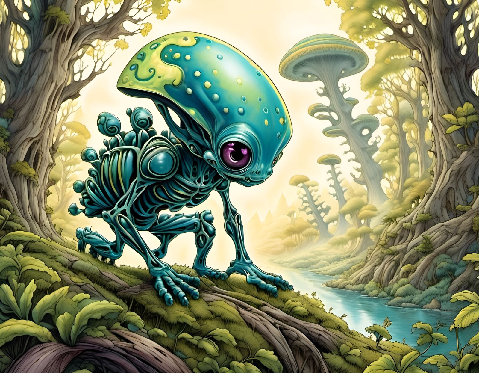 Cute Alien on Forest World in Fractal Art Style