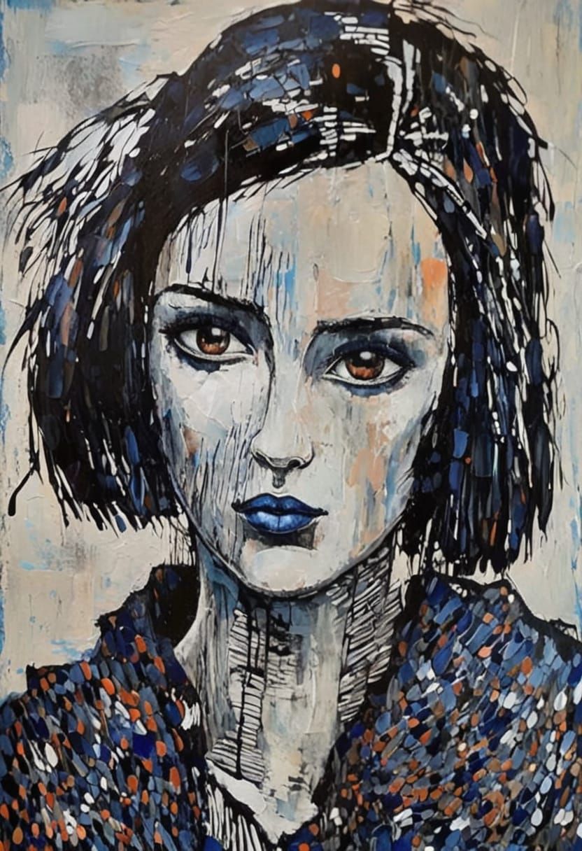 Goth Emo Girl Portrait in Charcoal Drawing Style