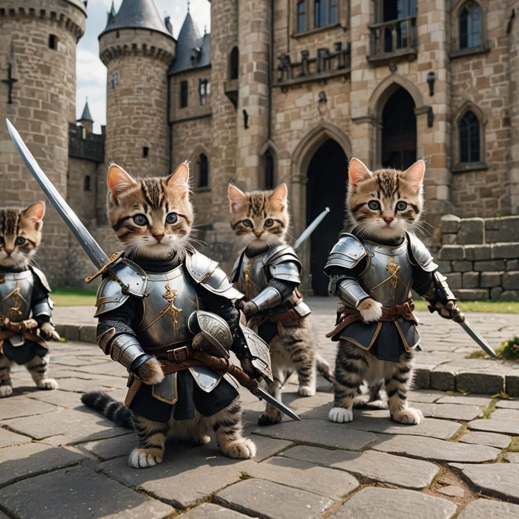 Kittens in Armor Defending a Castle