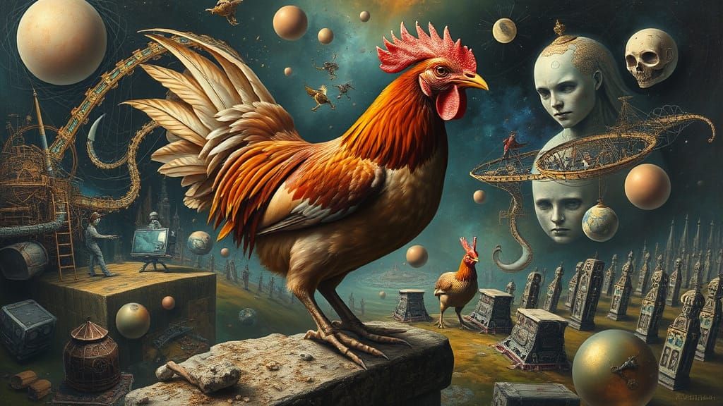 Cyberpunk Chicken Apocalypse in a Fantastical Realm