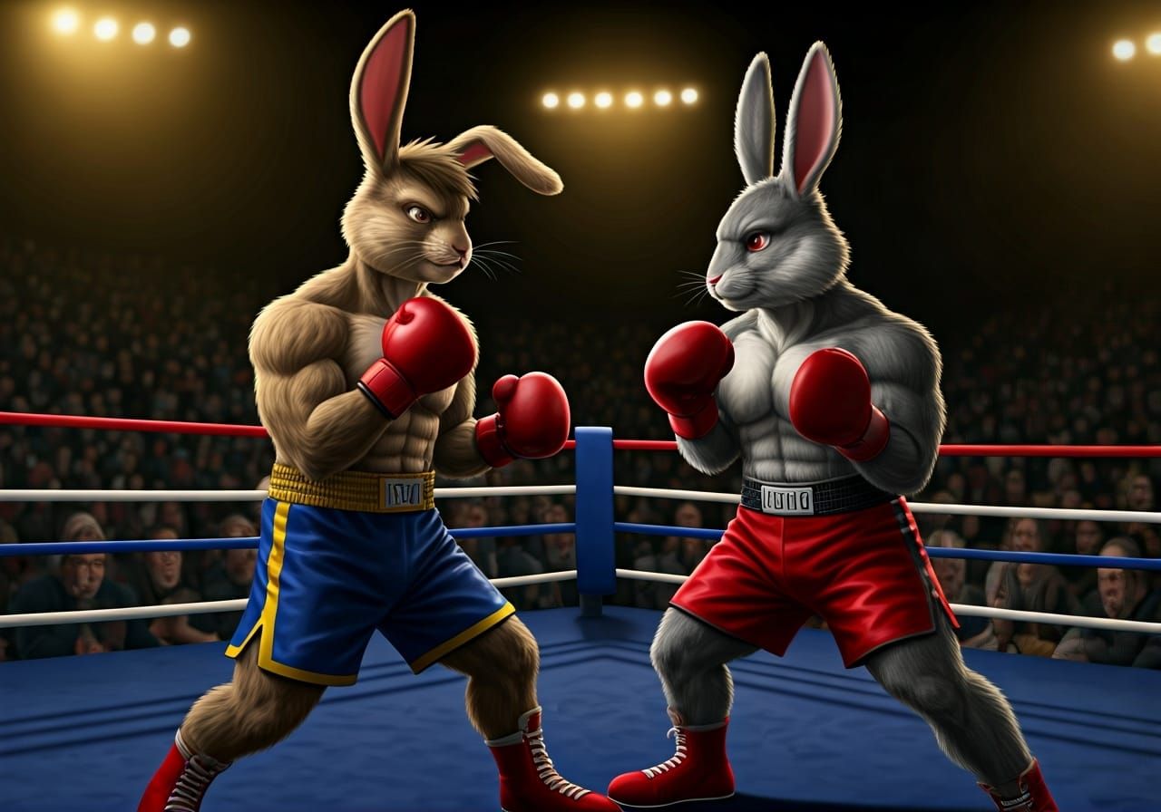Anthropomorphic Rabbits Boxing in Heavyweight Title Bout
