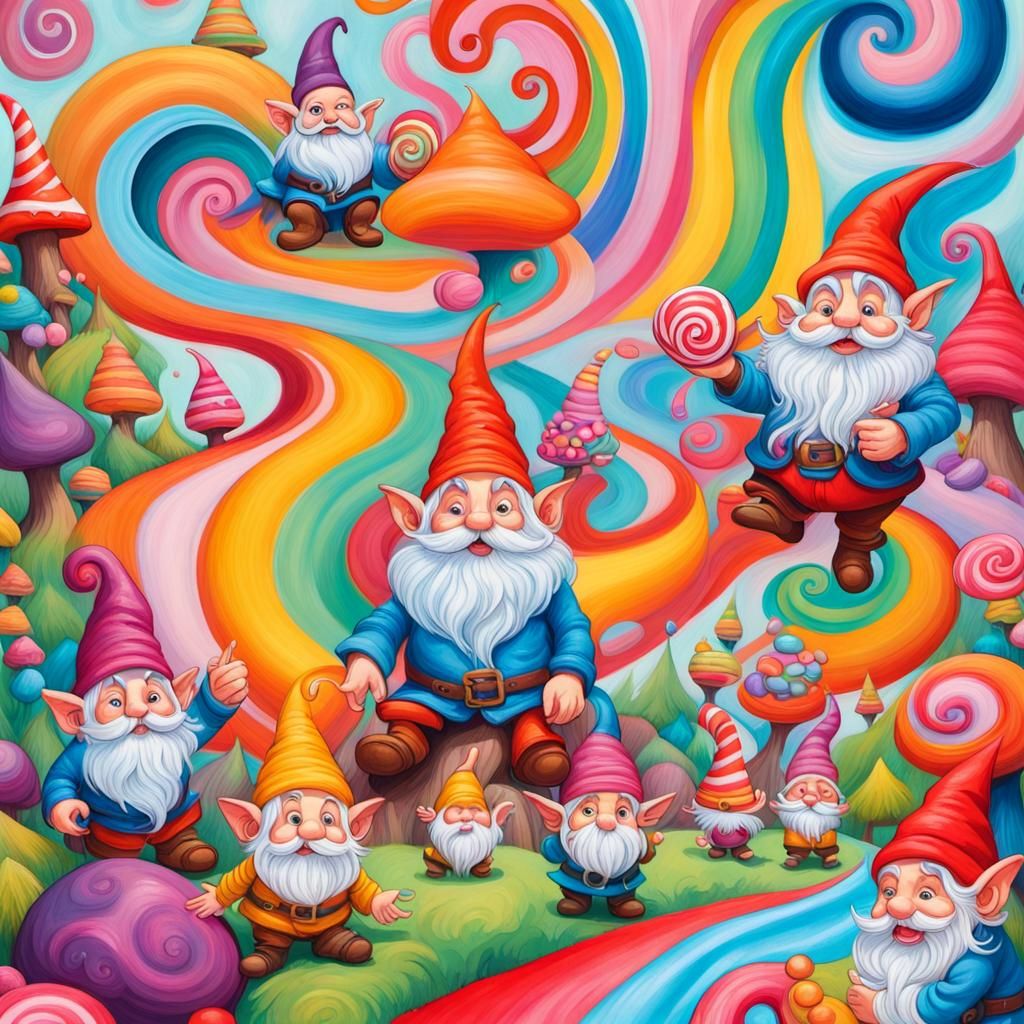 Gnomes in a Vibrant Candyland Wonderland