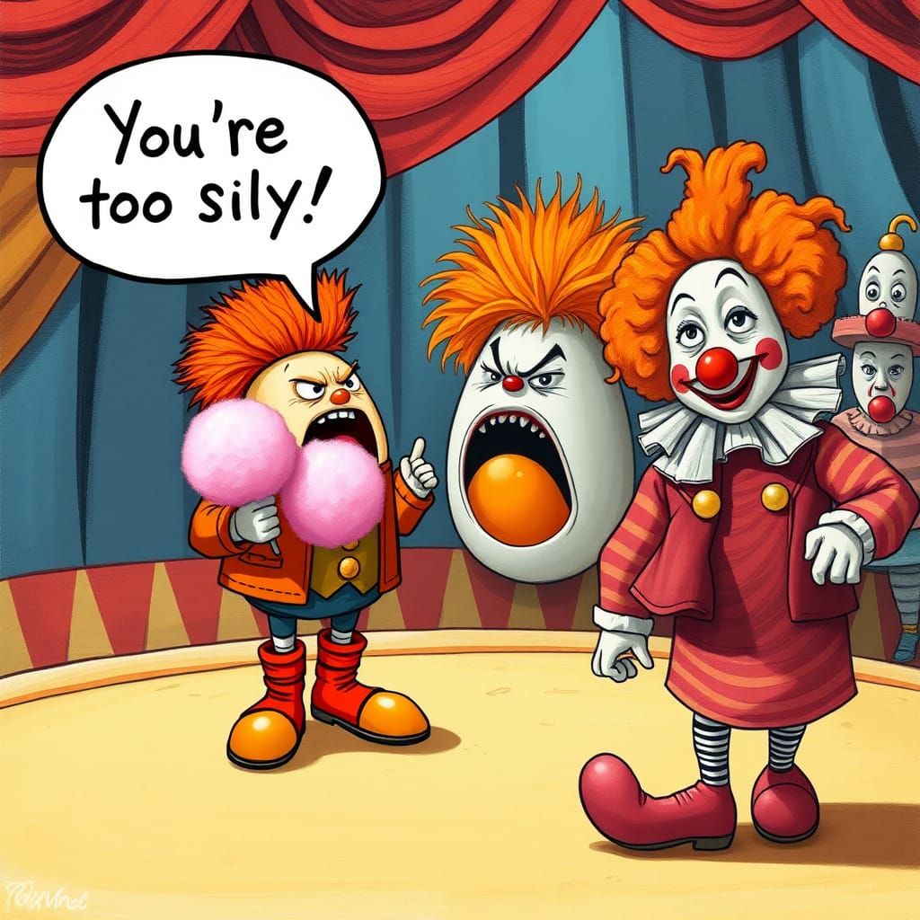 Furious Egg Ringsmaster Yells at Clown in Whimsical Circus S...