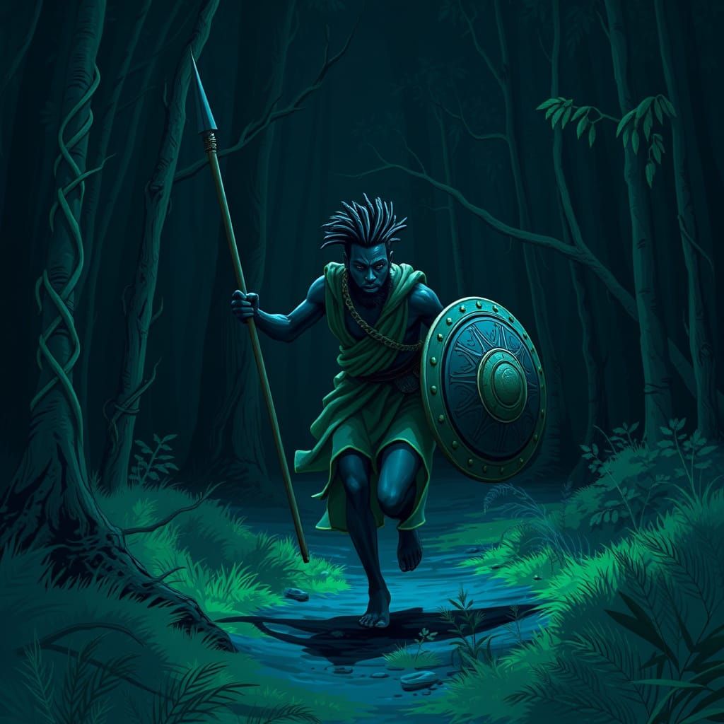 African Warrior Running at Night