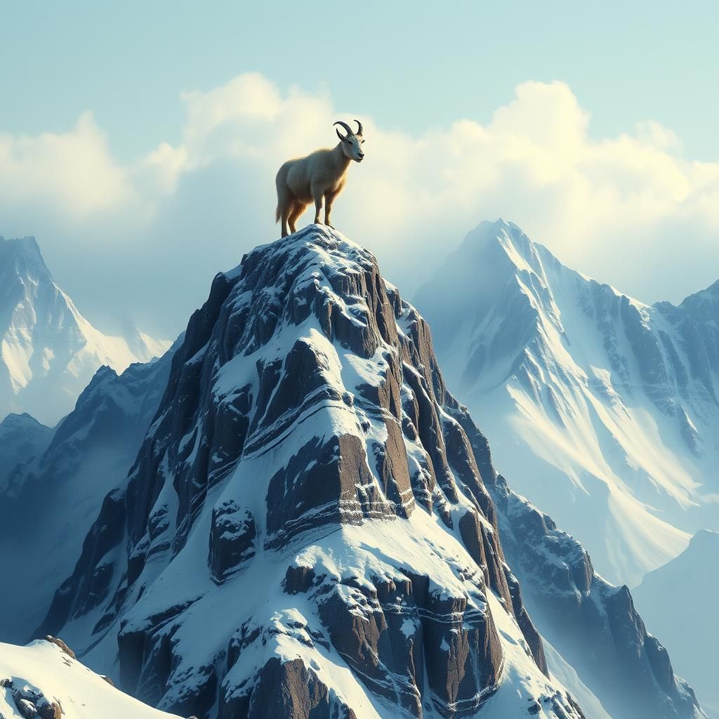 Majestic Mountain Goat in Winter Landscape