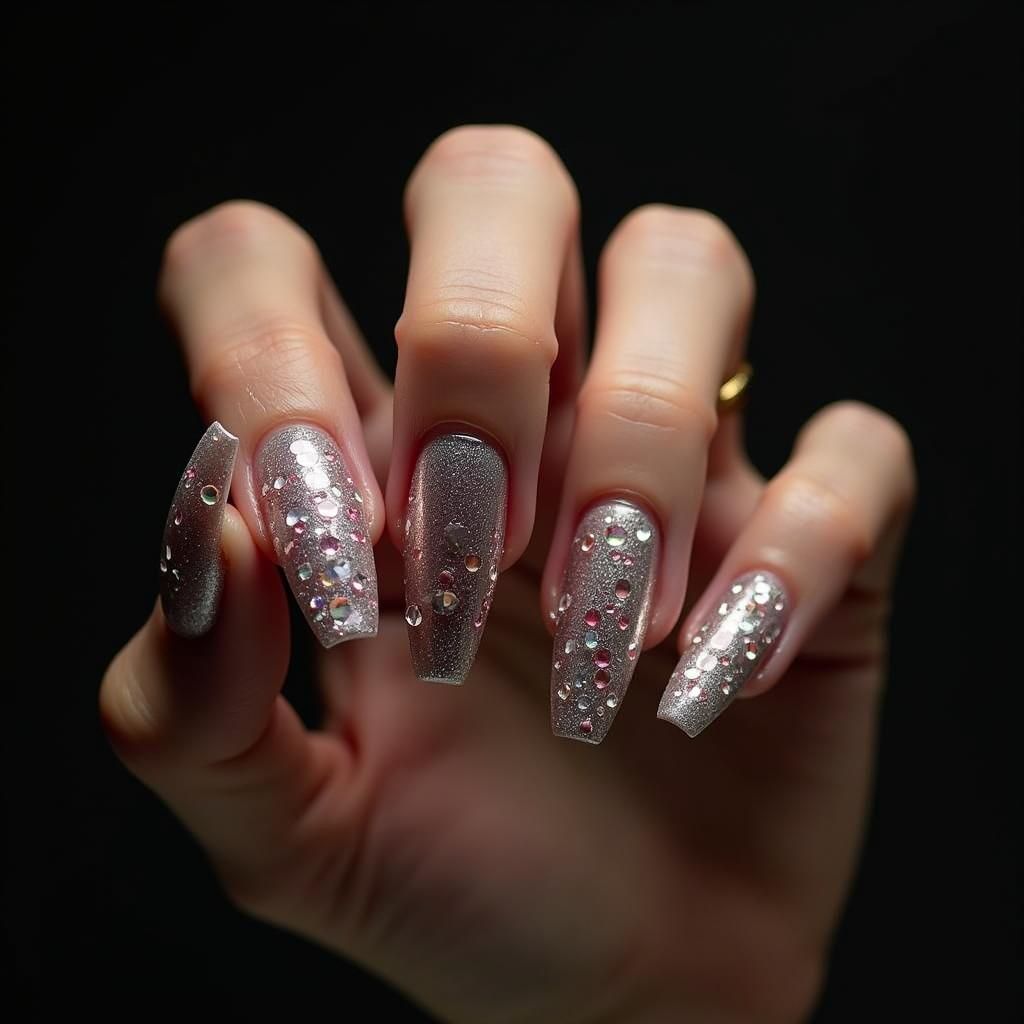 Elegant Hand with Pink Manicure and Rhinestones