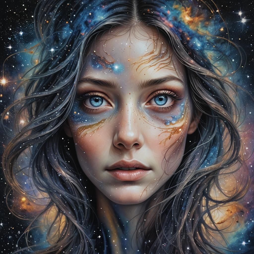 Celestial Face: Galaxy and Nebula Portrait