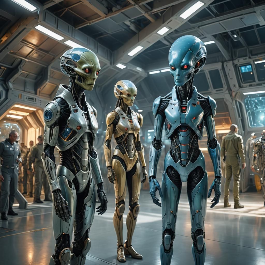 Hyperrealistic Sci-Fi Extraterrestrials in Hangar