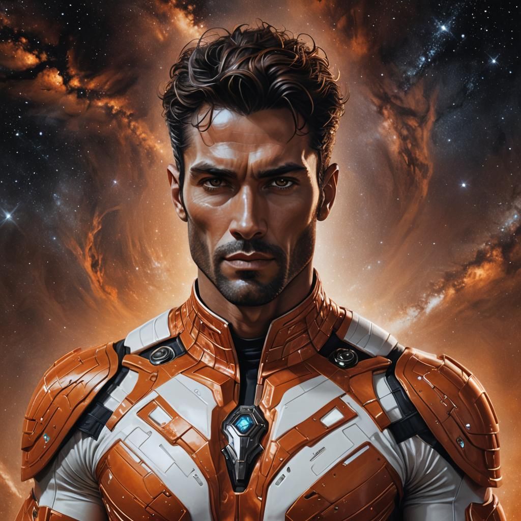 Hyperrealistic Portrait of a Muscular Man with Milky Way