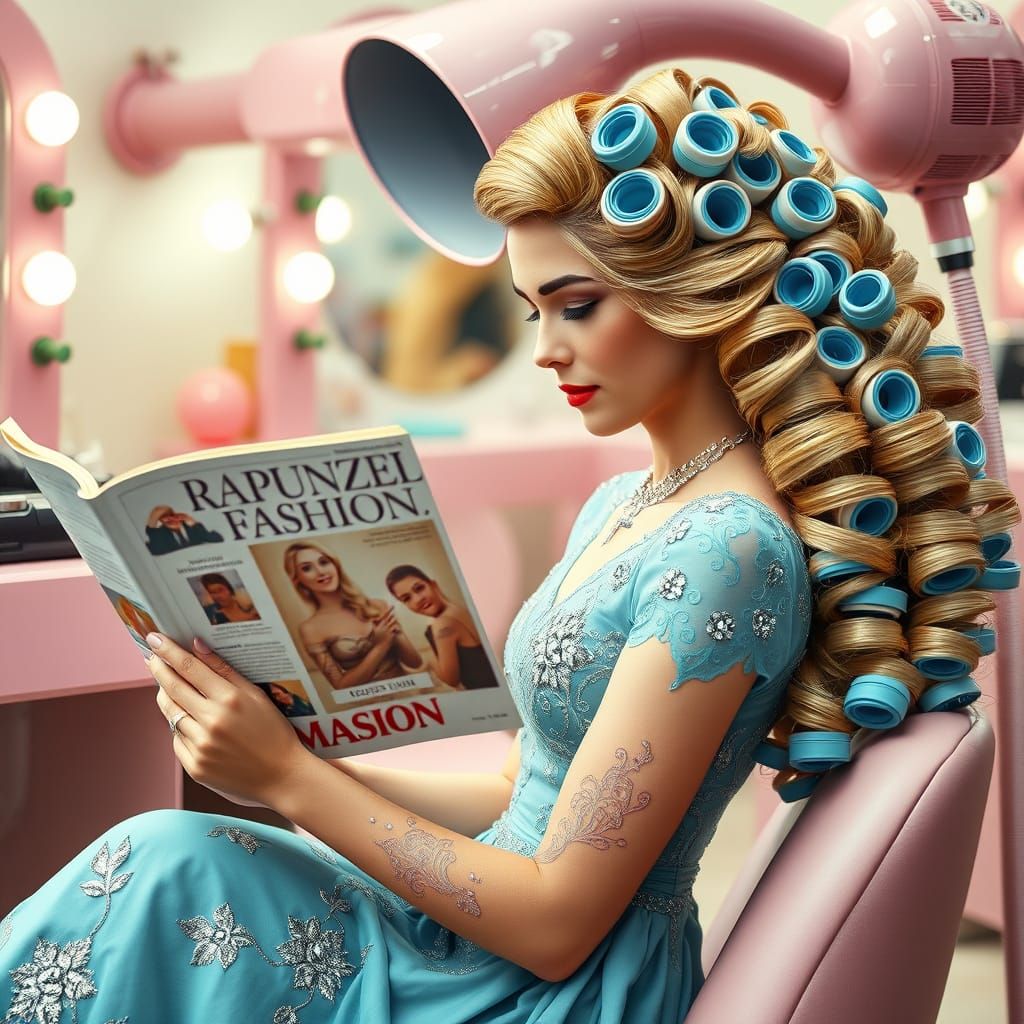 Rapunzel in Retro Salon: Hyperrealistic Pin-Up Style