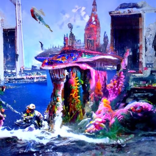 Psychedelic Coral City Underwater Oil Painting
