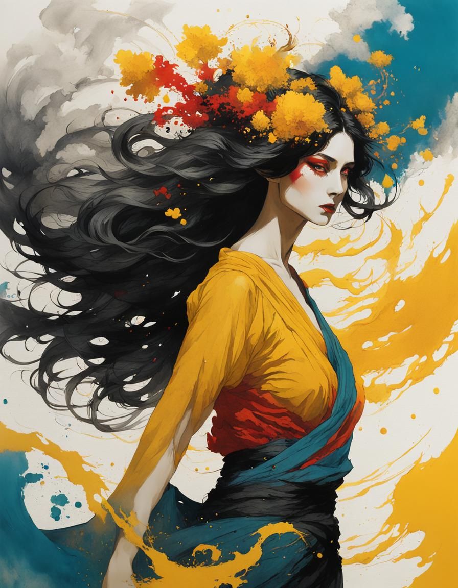 Ancient Crete Woman Portrait as Ink Drawing