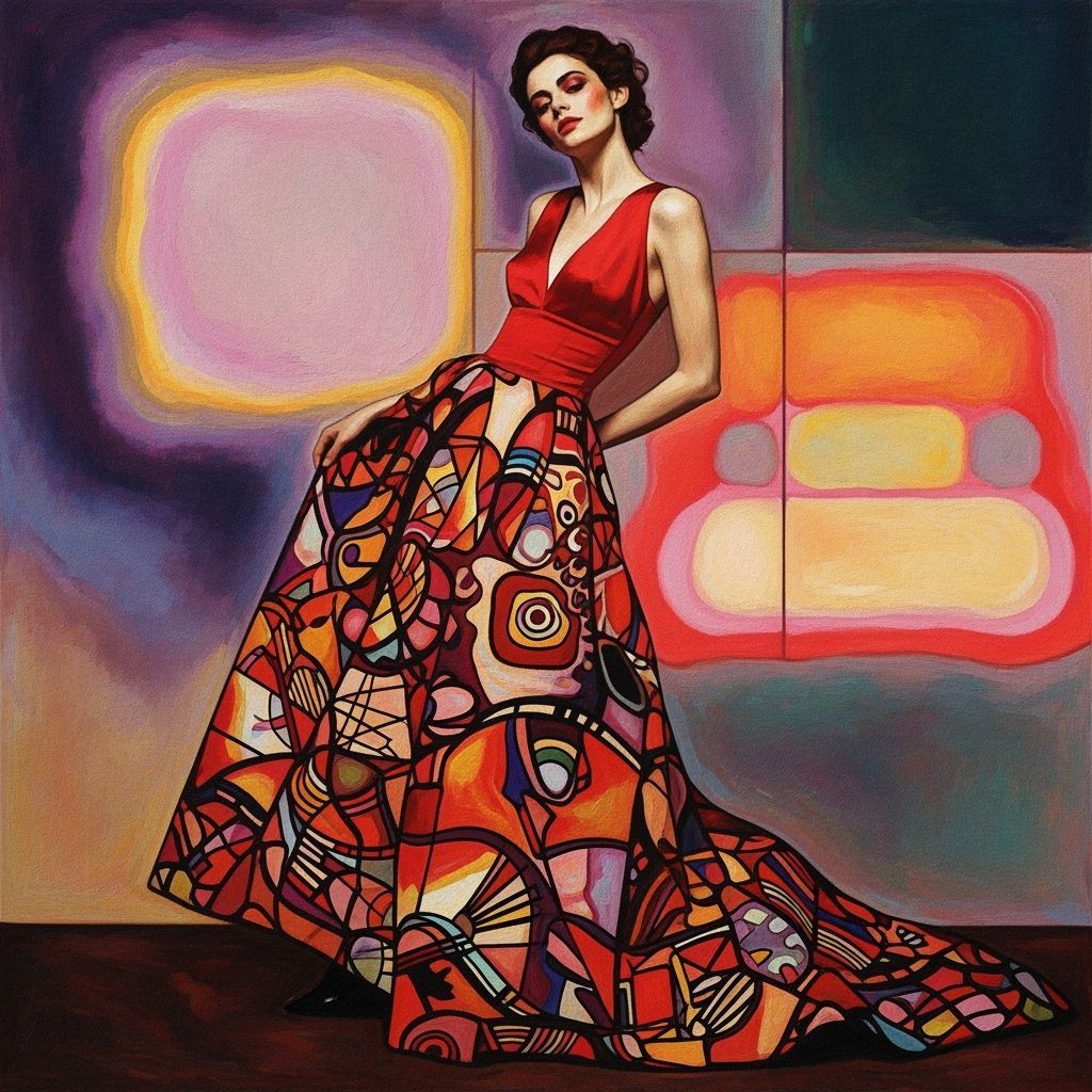 Elegant Woman in Red Dress: Abstract Expressionism