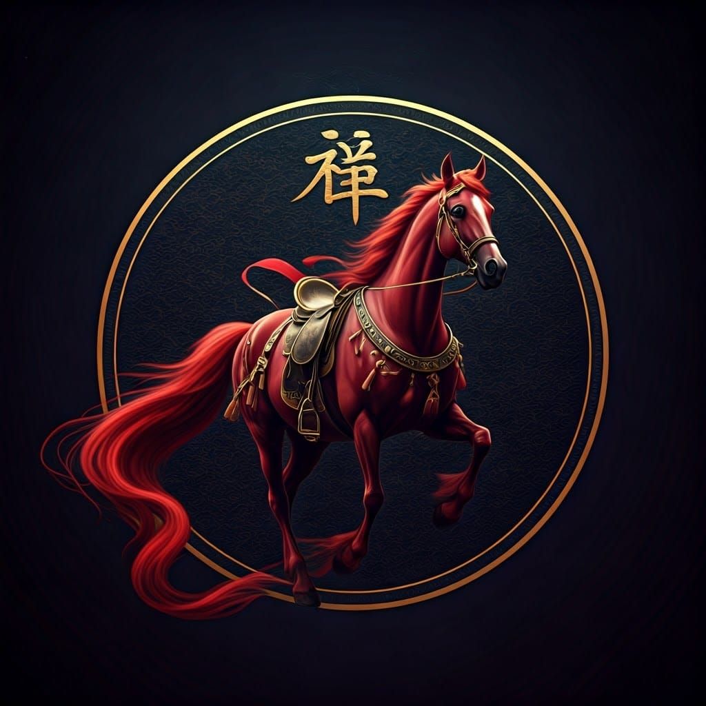 Majestic Crimson Horse in Golden Elegance