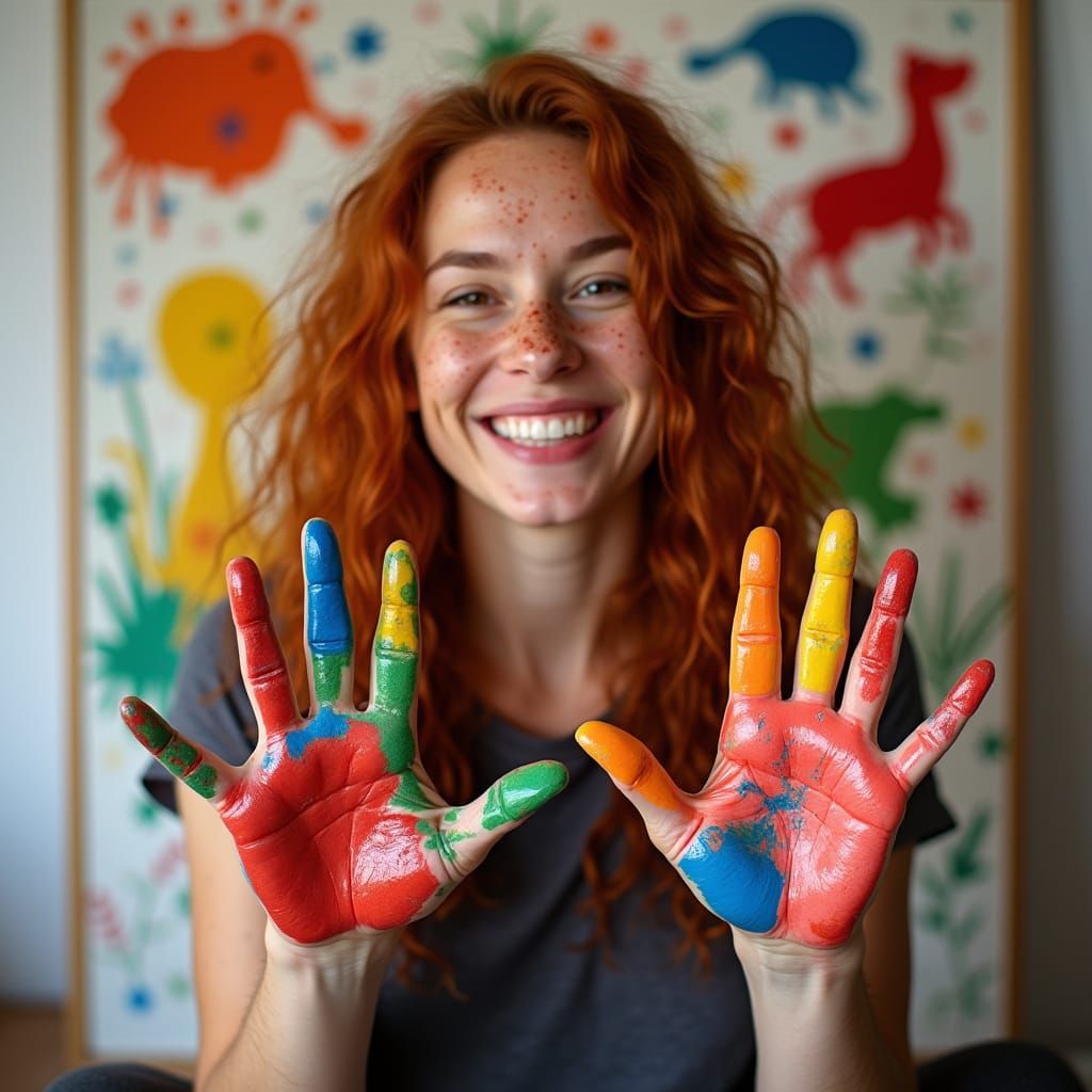 Joyful Artist Embracing Colorful Creativity