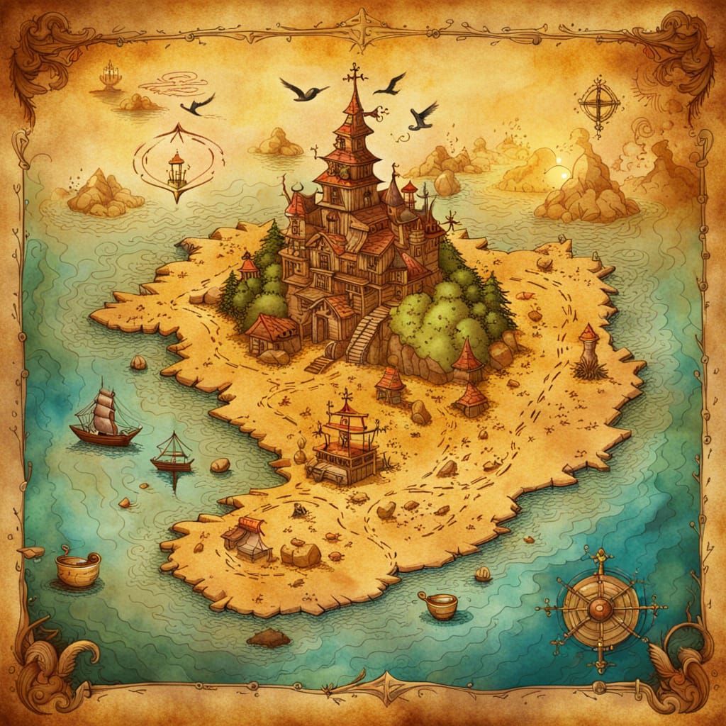 Intricate Witch's Treasure Map on Parchment