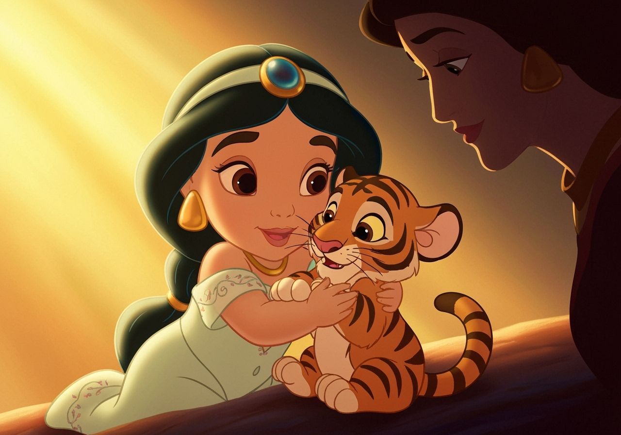 Princess Jasmine and Rajah in Disney Animation Style