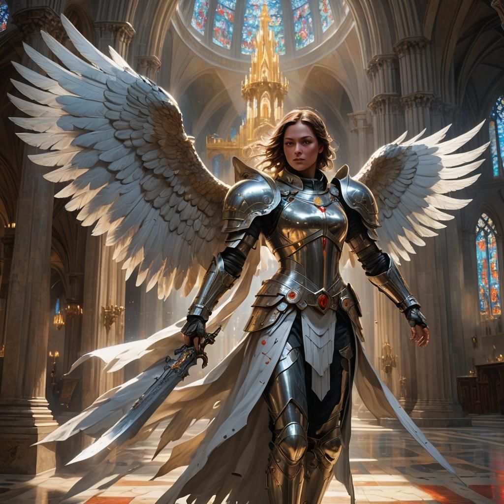Angelic Maiden in Holy Cathedral: Hyperrealistic Concept Art