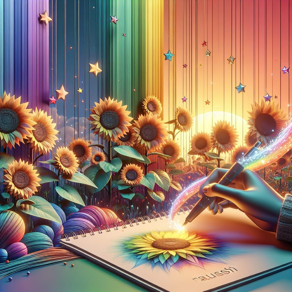Artist Draws Rainbow Sunflowers in 3D Illustration