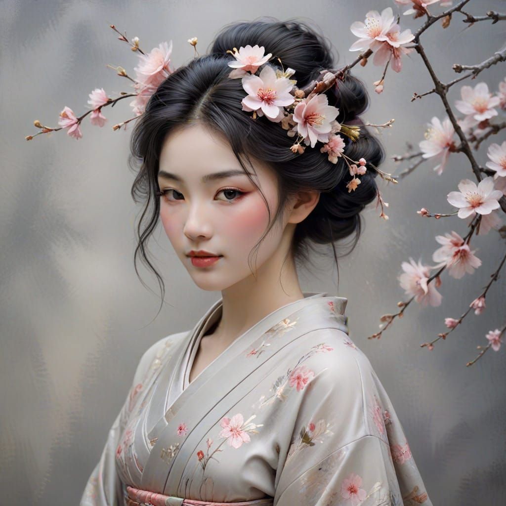Ethereal Geisha in Soft Impressionist Style