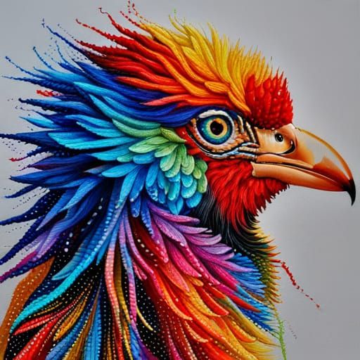 Embroidered Colorful Bird in Graffiti Art Style